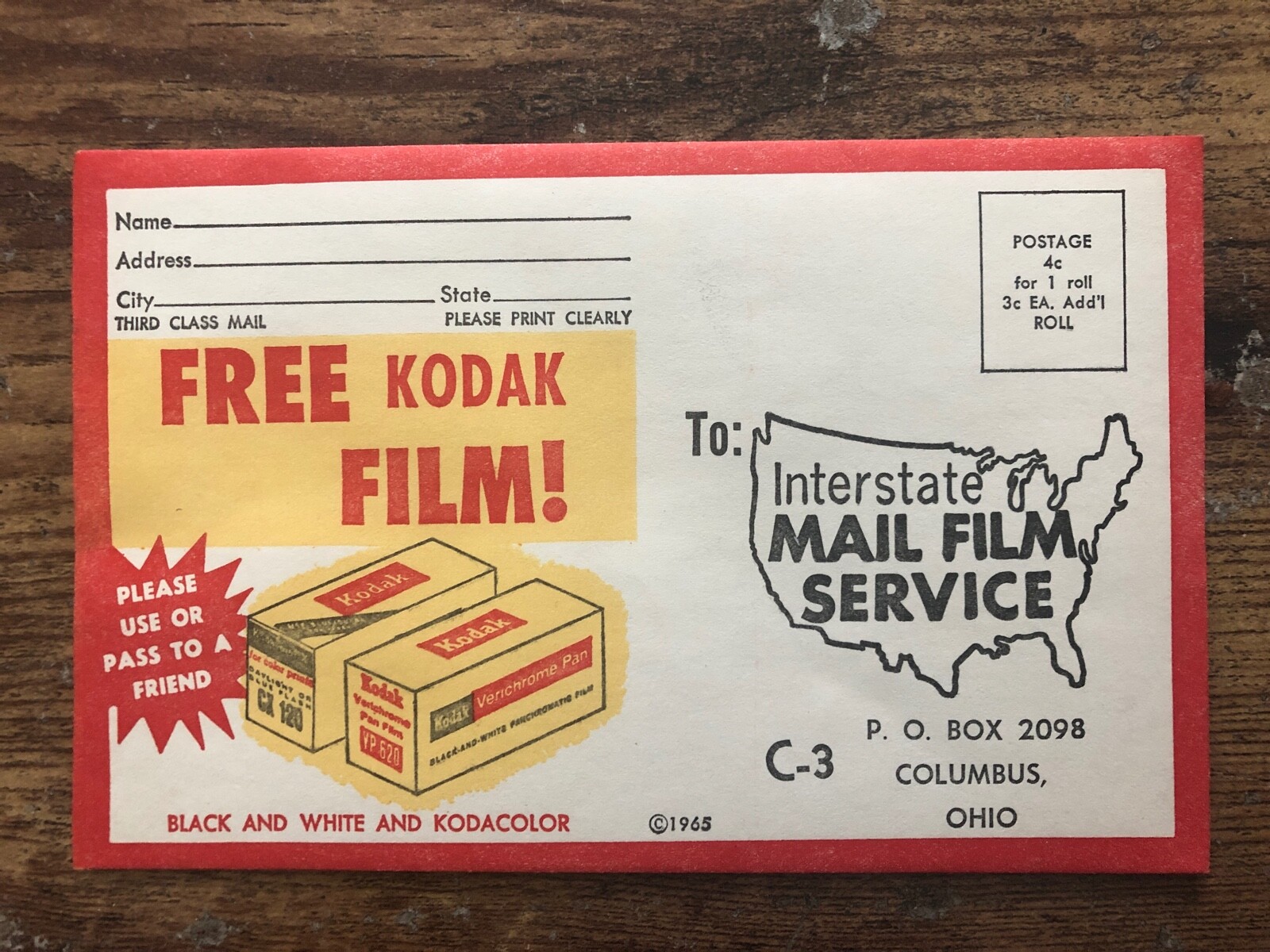 Vintage KODAK FILM 1965 Mailing Envelope Silktone Wallet Photos