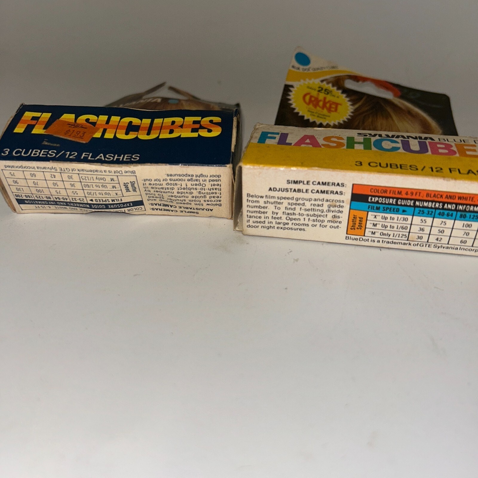 Vintage New in Box Sylvania Blue Dot Flash Cubes, 2 Boxes of 2 4 Cubes 16 Flash