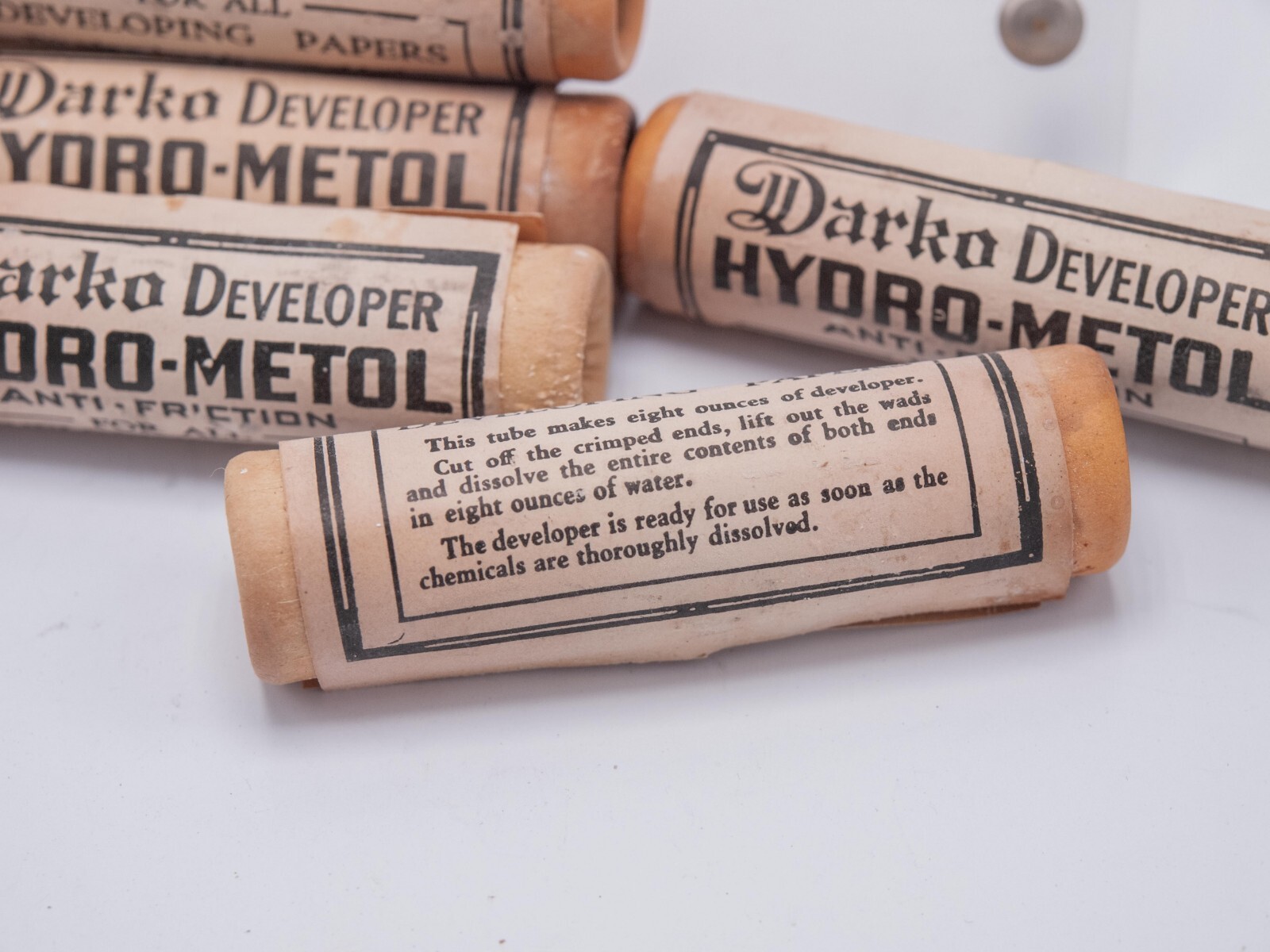 Antique – Sears Robuck Darko Hydro-Metol Film Developing Powder Box w/ 5 Tubes
