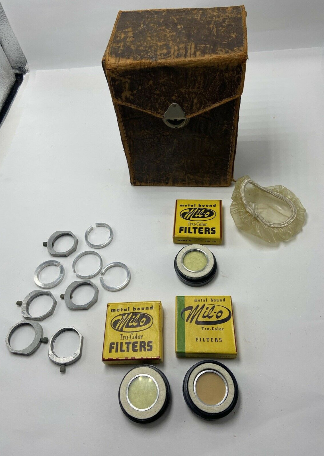 Lot Vintage Antique Camera Accessories Milo Filters Clamps Case No Camera