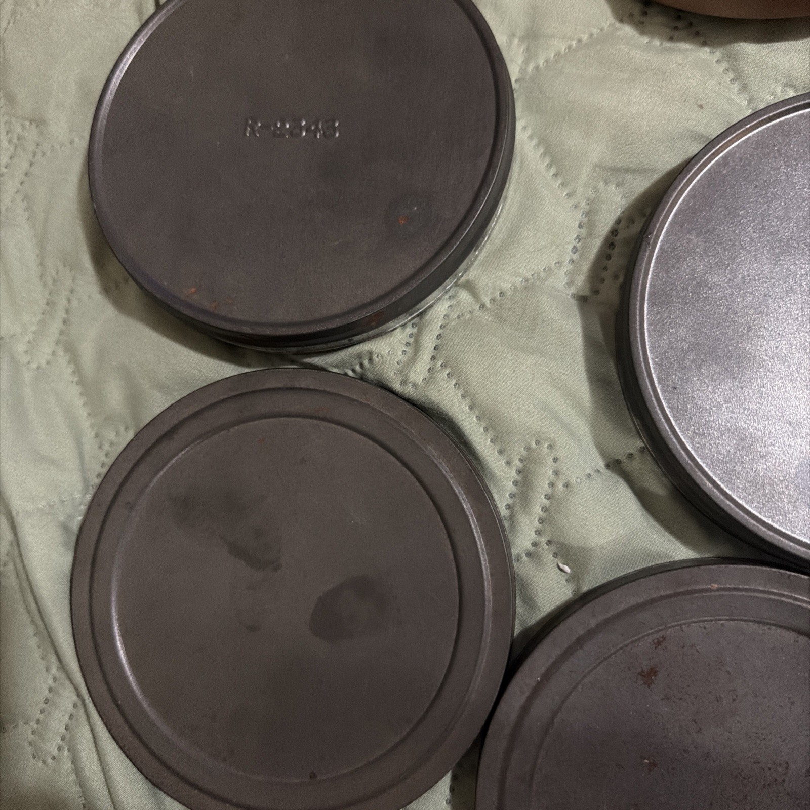 3 Vintage Metal Cases and 2 Reels 8mm Movie Film Grey & Brown Used
