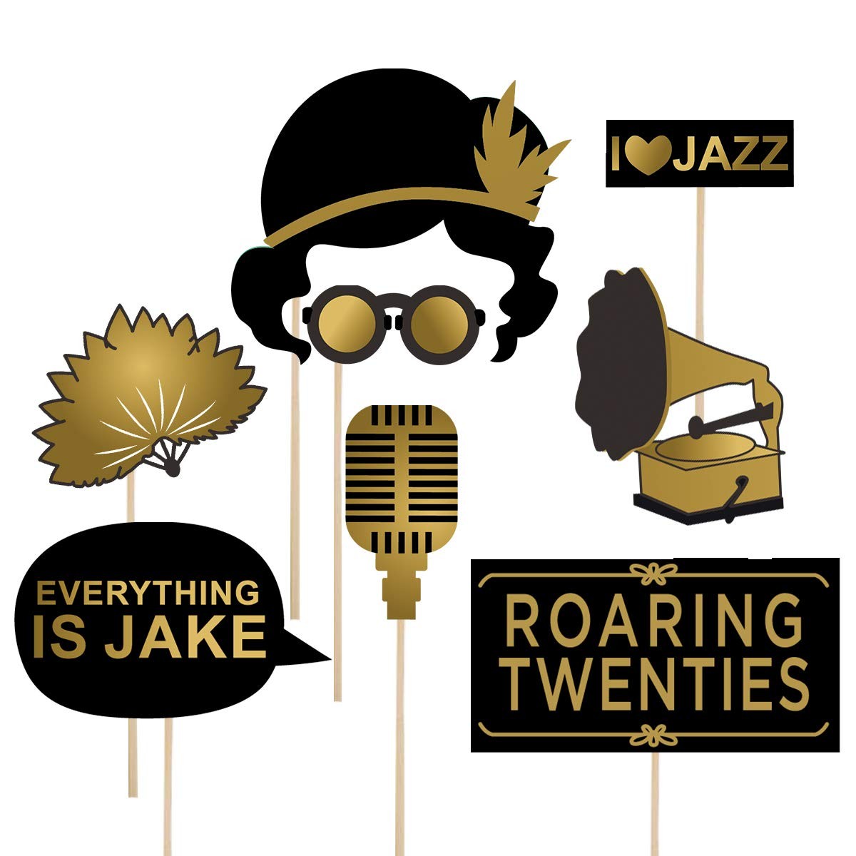 Roaring 1920’s Party Photo Booth Props 42pcs, Twenties Jazz 1920s Gold