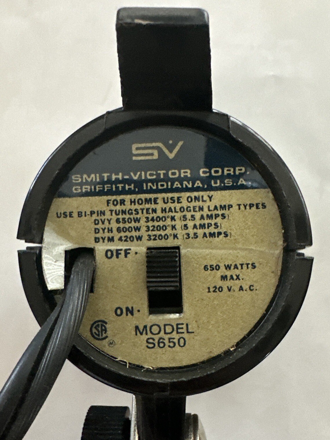 Vintage Smith-Victor Super 8 Movie Light S650 For Super 8 Movie Cameras USA Made