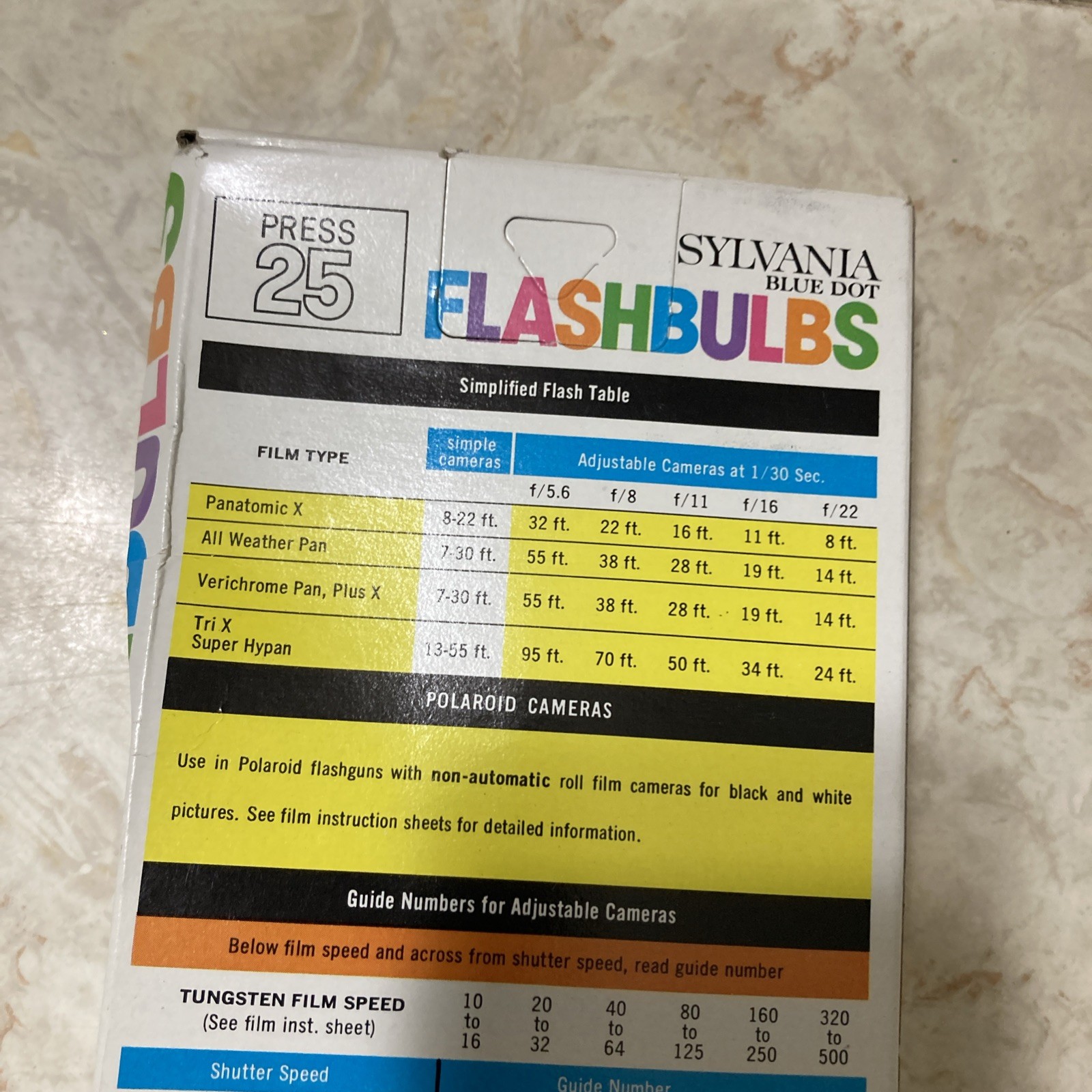 Vintage Sylvania Blue Dot Clear Flashbulbs 6 Ct. In 12 Ct. Box Press 25
