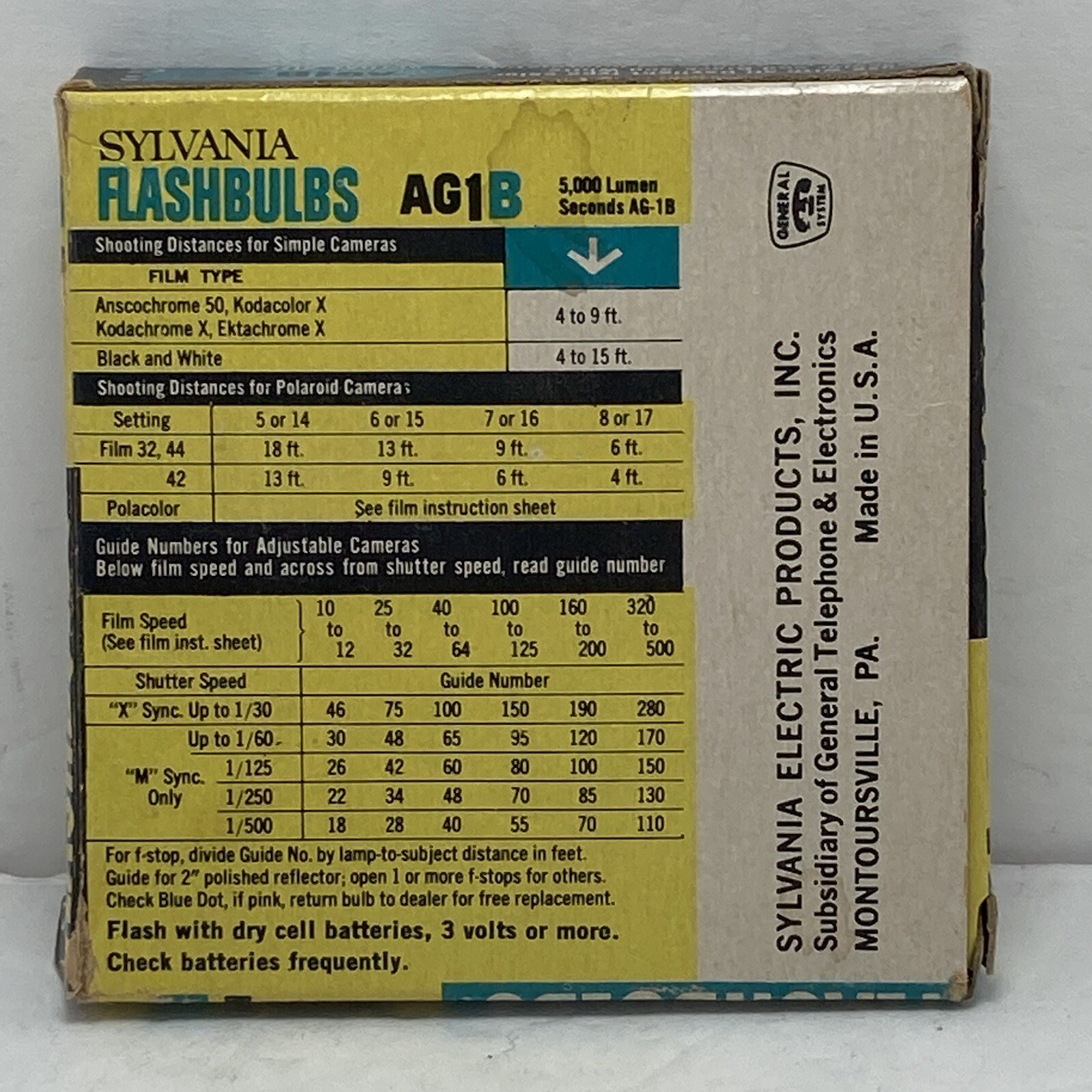 VTG Sylvania Flashbulbs Blue Dot AG1B Made In USA