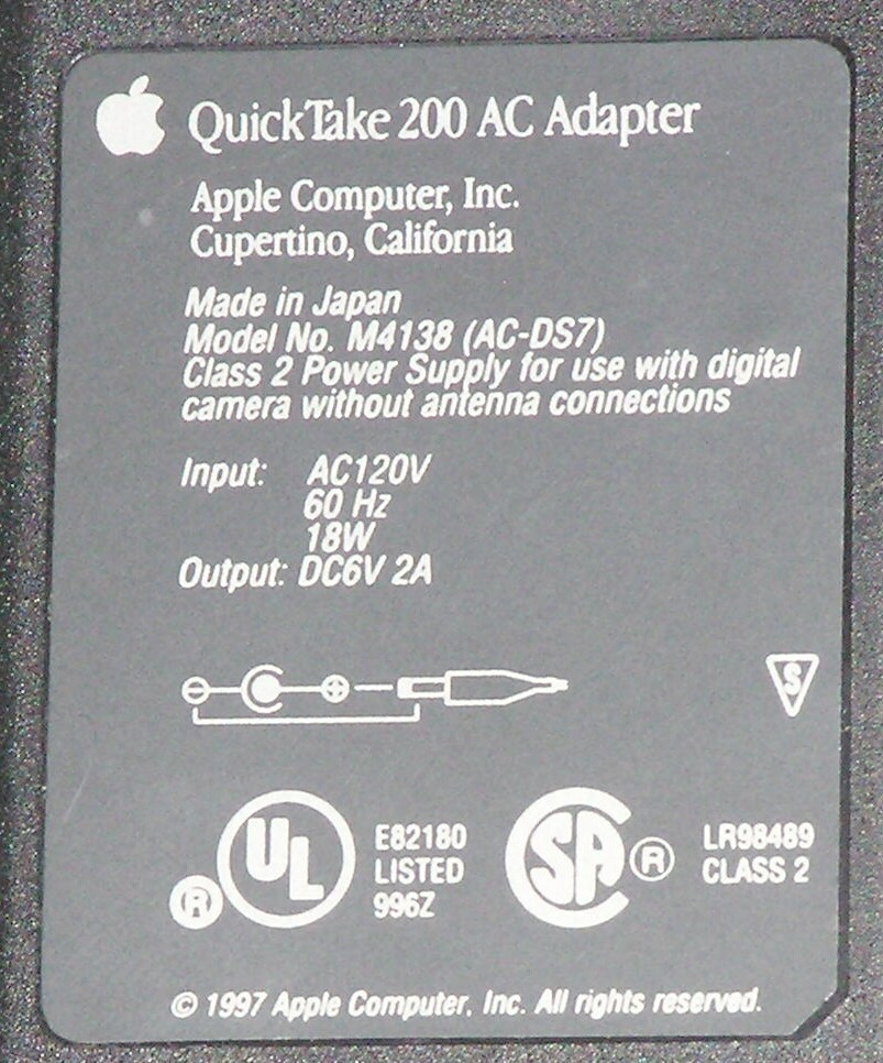 OEM Apple AC Adapter M4138 (AC-DS7) for QuickTake 200 Digital Camera