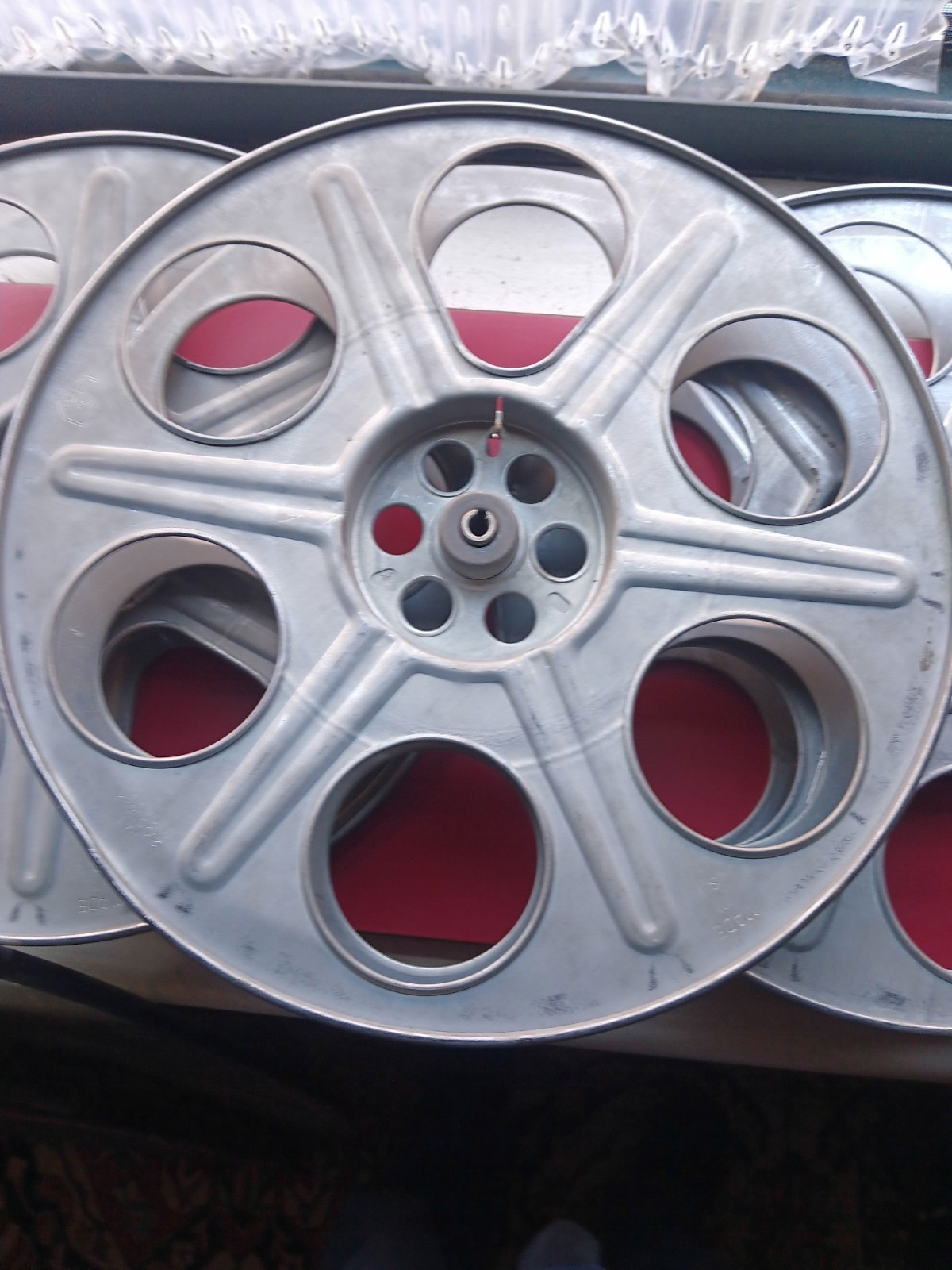Vtg Set of 3 *Goldberg Bros Denver 35MM Cast Aluminum 6 Hole 14.5″ Film Reels*