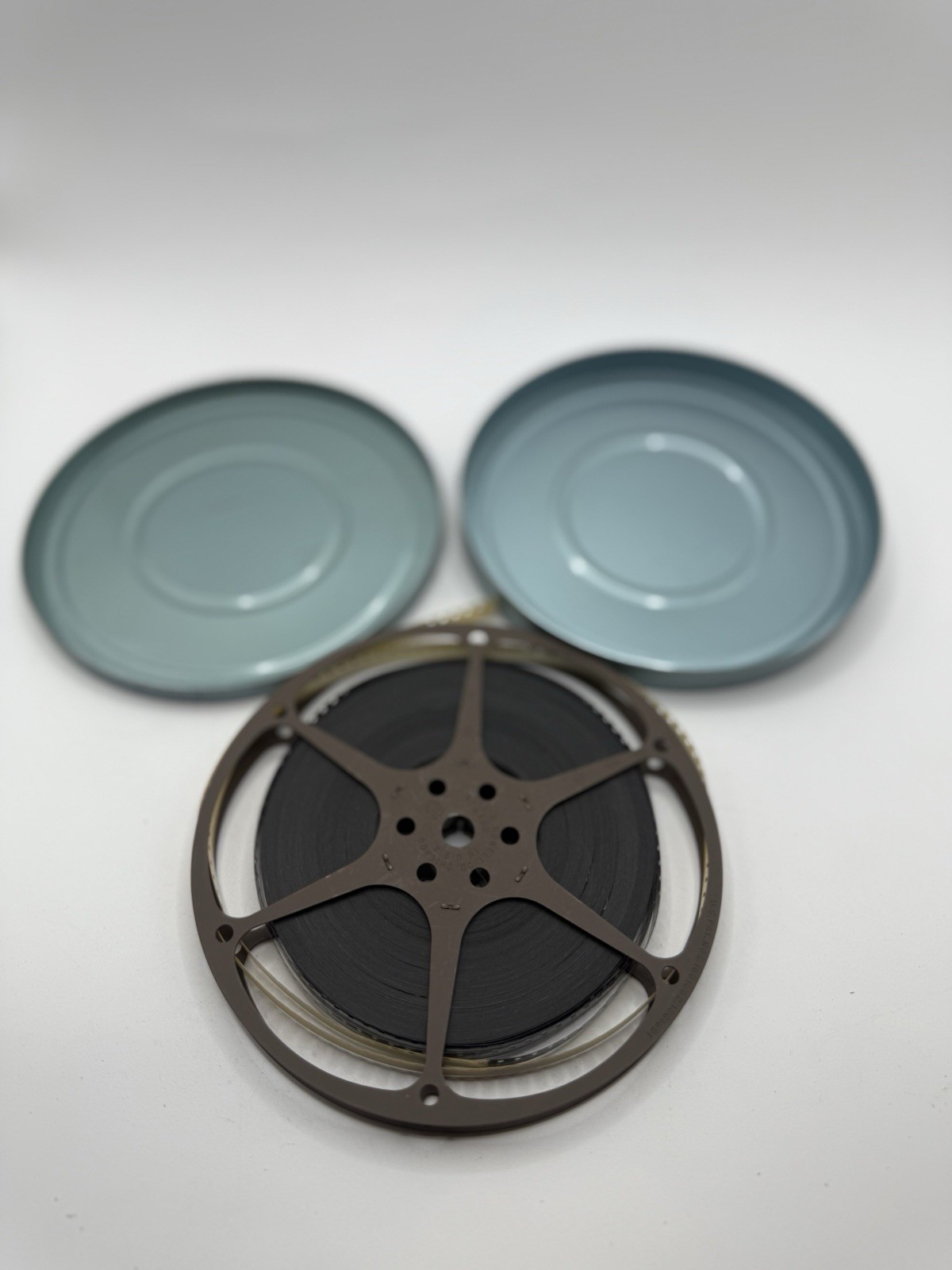 Vintage Blue Metal Film Can Canister 5 1/8″ Diameter & Film Reel