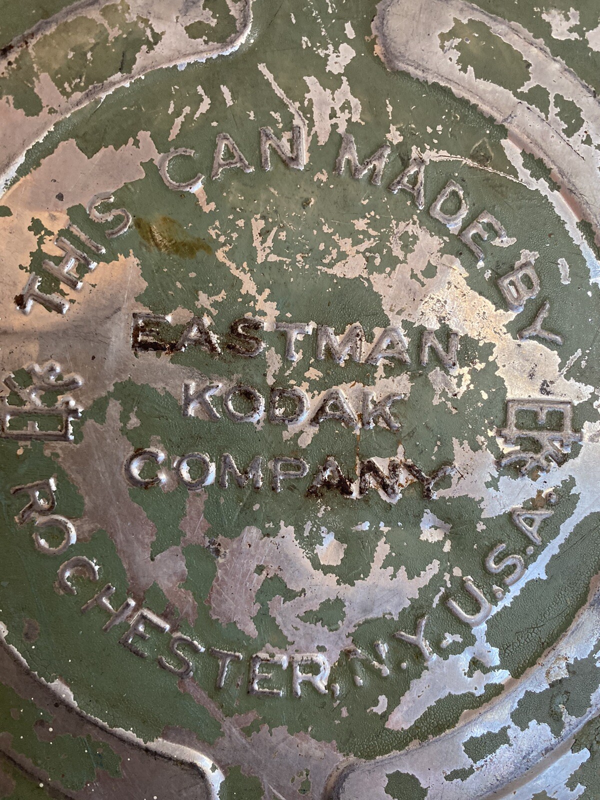 Vintage Eastman Kodak Film Canister MCM Green Floral Patina Rochester NY USA