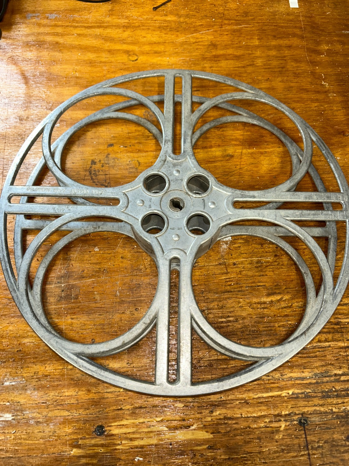 Vintage Goldberg Bros. 35mm Cinema Reel 4 Hole Cast Aluminum 14″ Compact Size