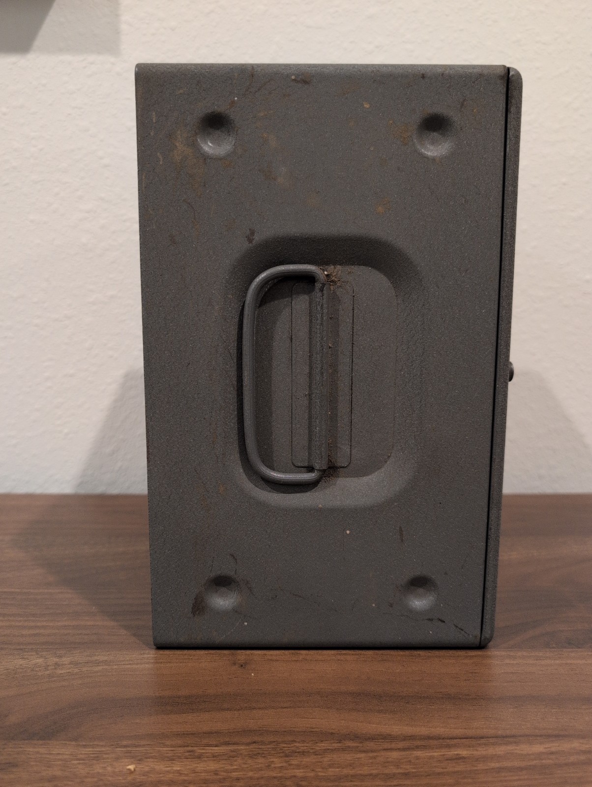 Vintage Bramburger Grey Steel 8mm Movie Reel Box Carrier W Handle 10″