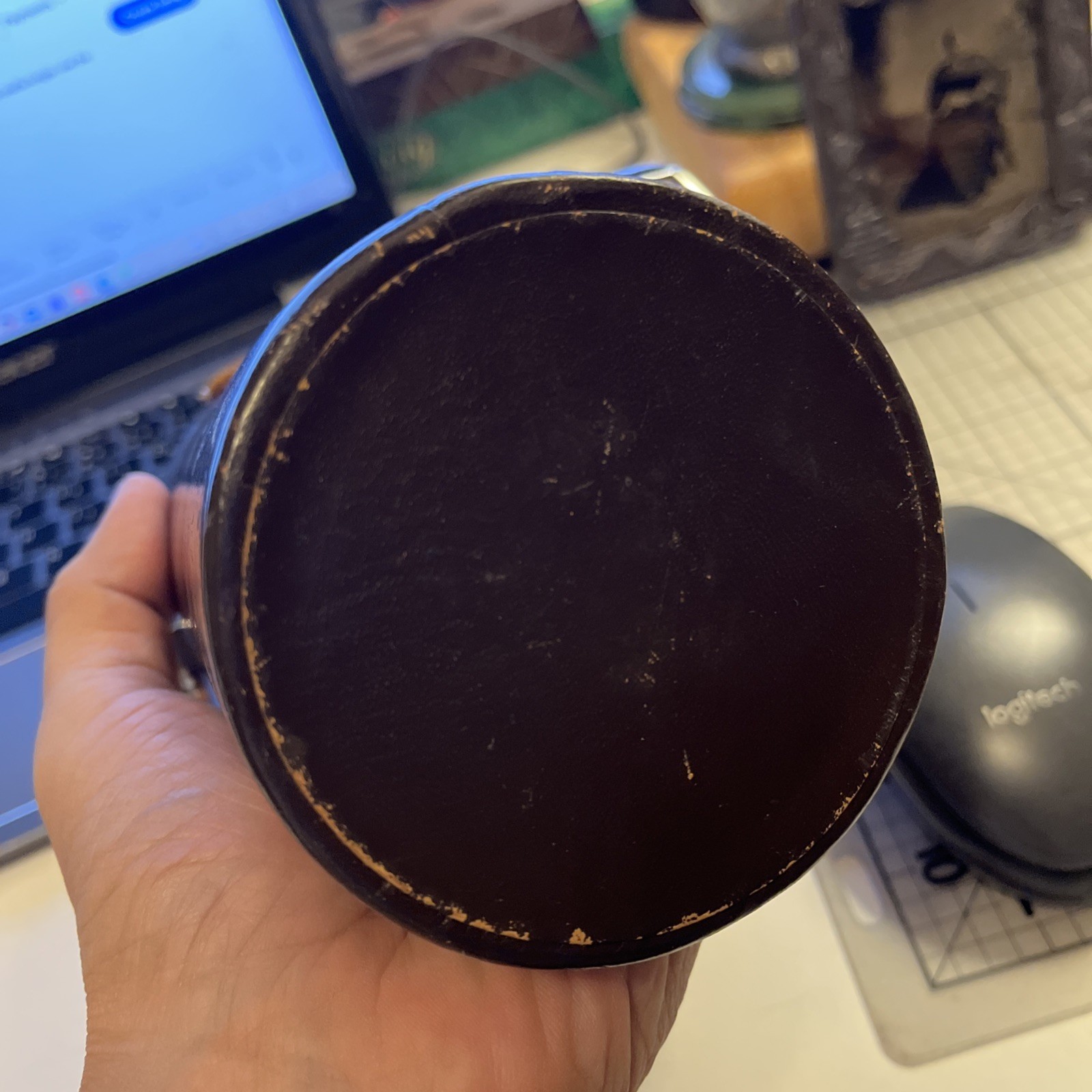 Vintage Nippon Kogaku Tokyo Hard Brown Leather Lens Case 7.5″ x3.5in