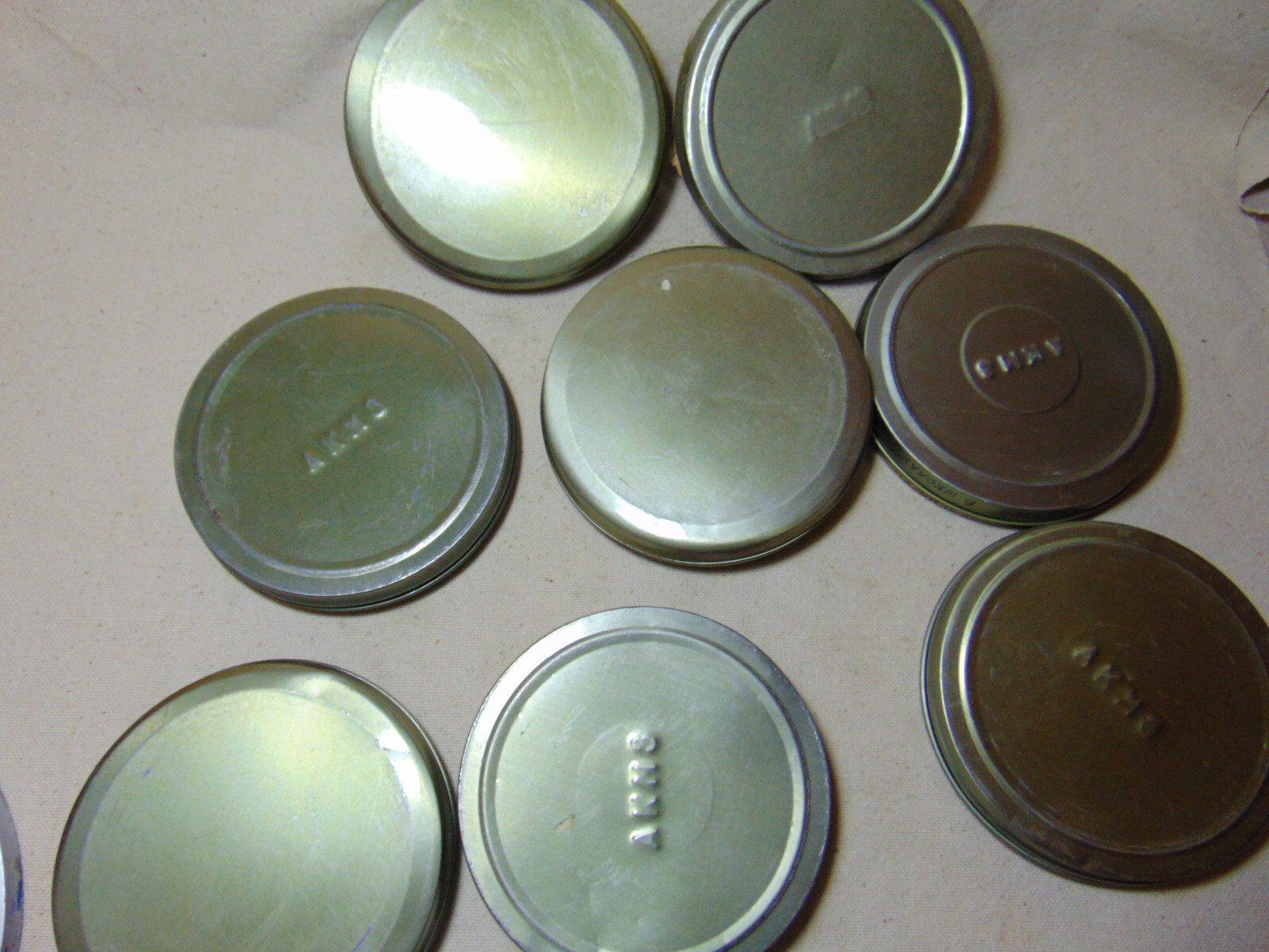 8pc Lacquered empty 16mm Metal film can 5″ 200ft cinema movie storage tin case