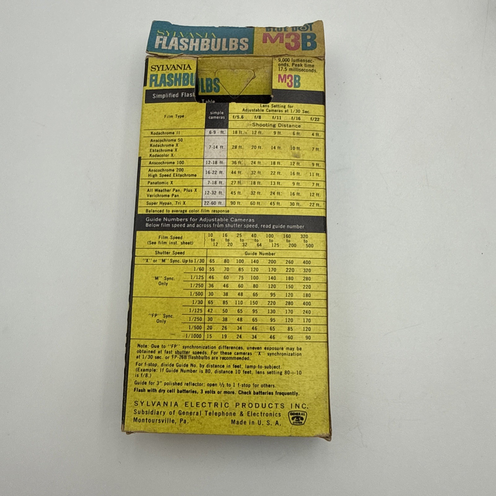 Vintage Sylvania M3B Blue Dot Flashbulbs Full Box Of 12 Bulbs New Old Stock
