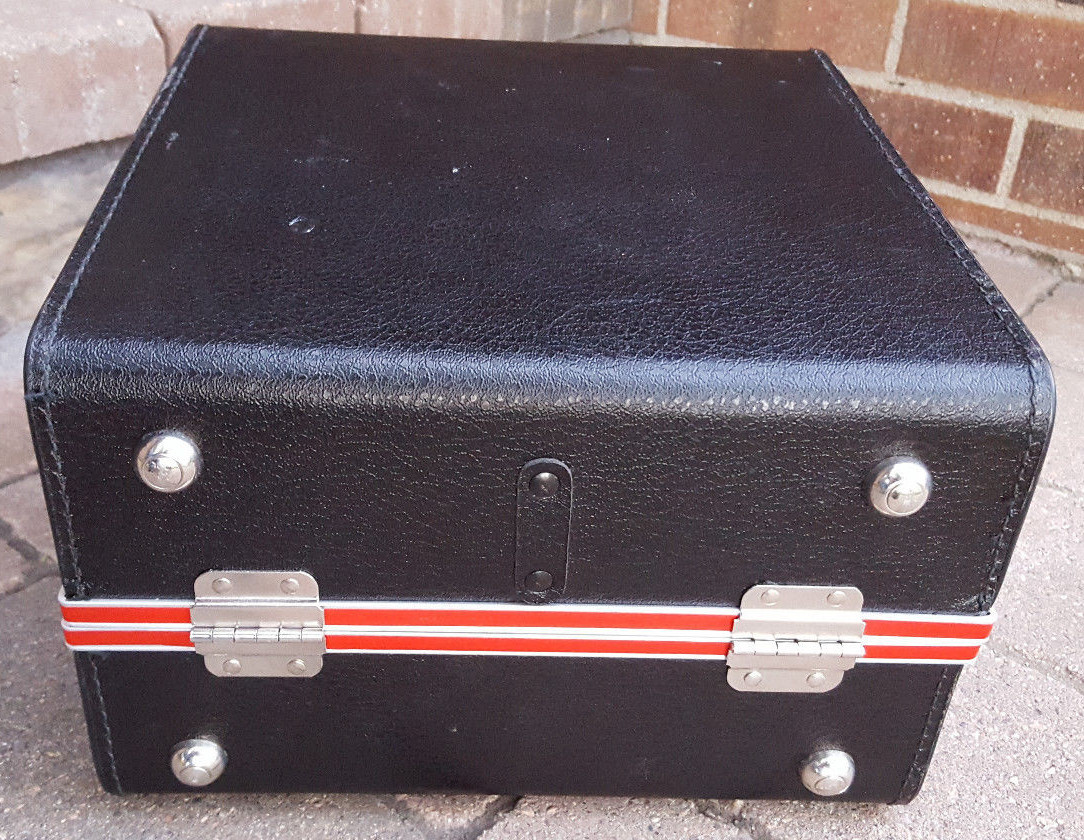 Vtg Camera Case/Box-Black w Red Stripe-Clasp-No Key-Strap-Film Photography Old..
