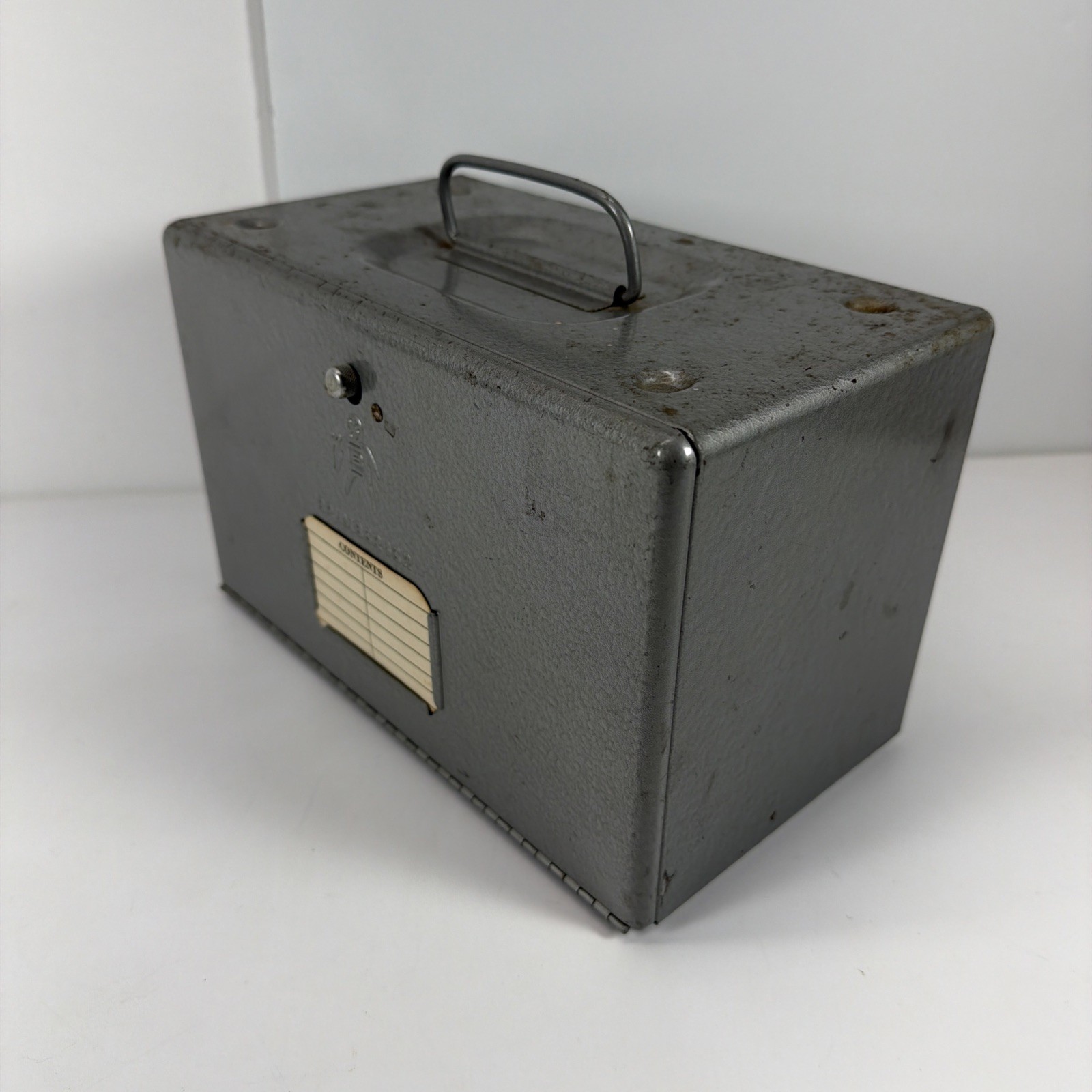 Vintage Brumberger 12 slot- 8mm Film Reel Case Metal Box 1950’s w/ Advertising