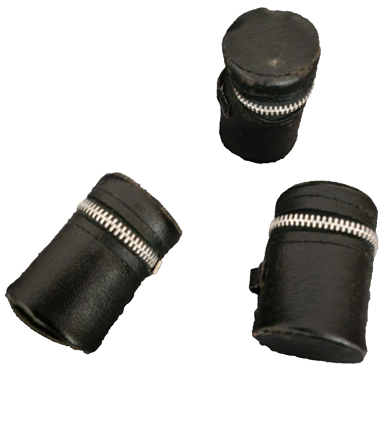 Vintage 35 mm film canisters-leather, metal and paper