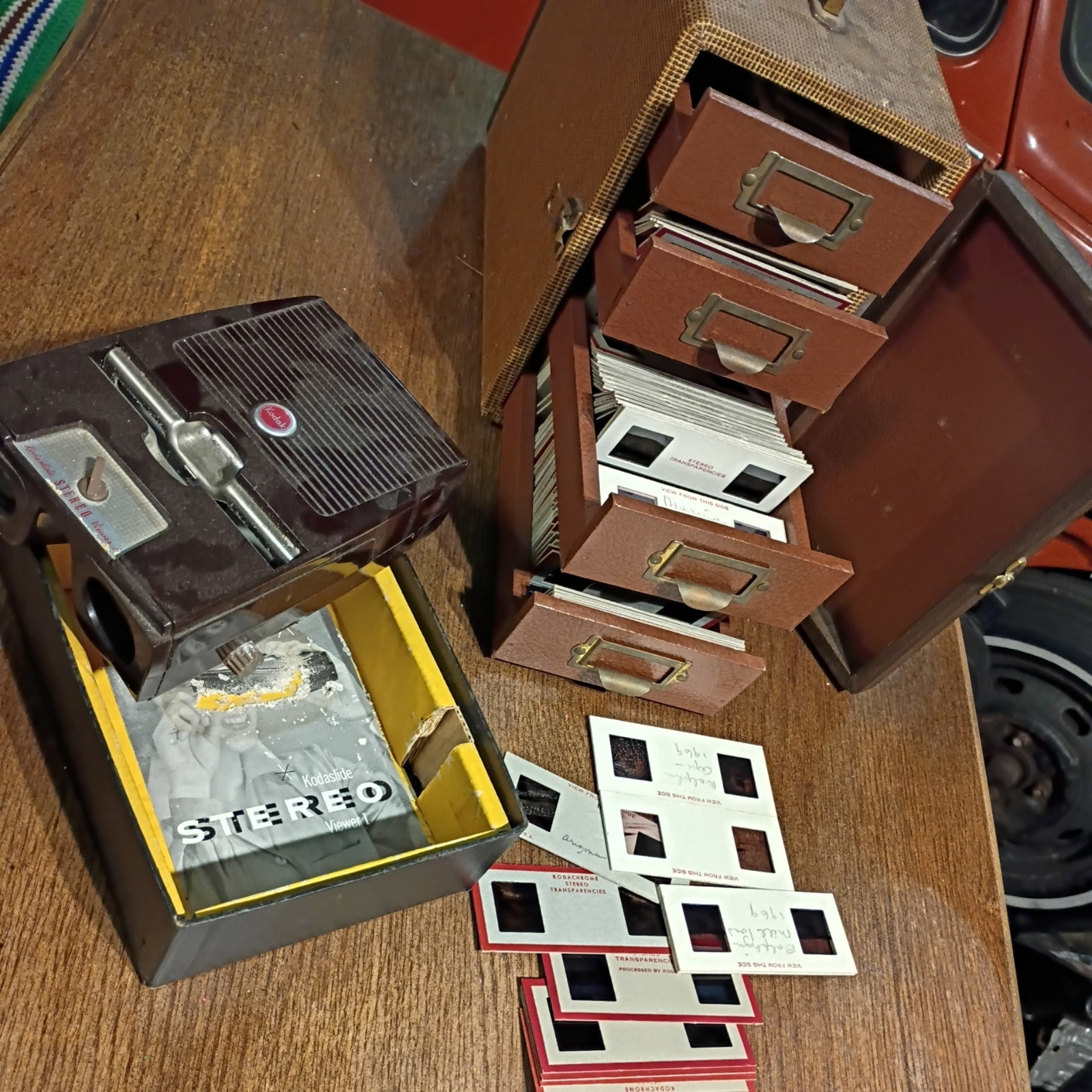 Vintage 1950s Slide Holder Case with Drawers with Kodak viewer slides included