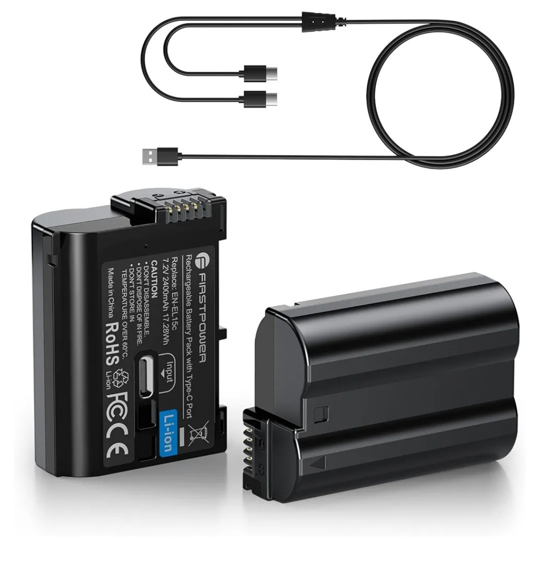 FirstPower EN-EL15C 2400mAh 2-Pack Replacement Battery with USB-C Fast Charging