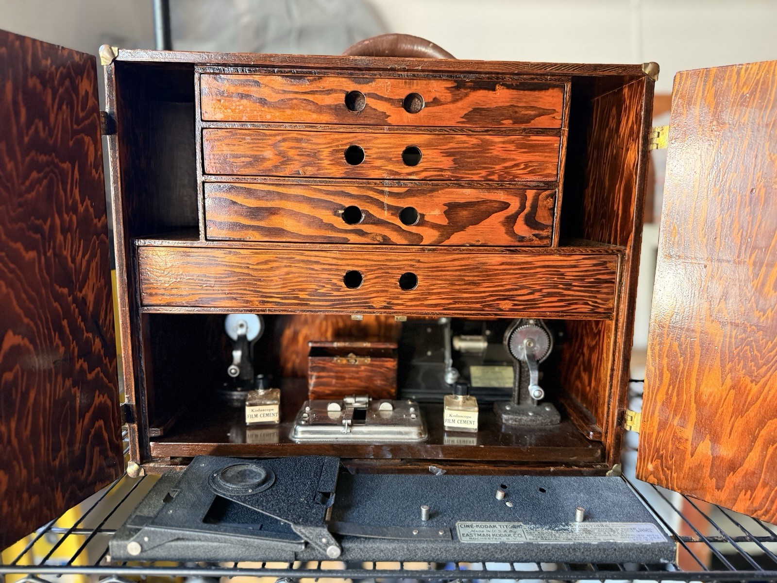 Vintage Kodak 8mm film splicing Kit in handmade wooden box
