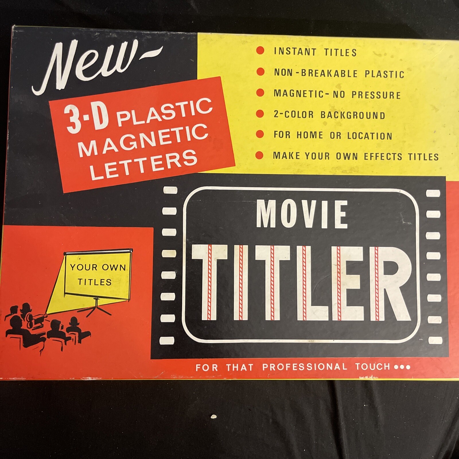 Vintage Film Home Movie Titler in Box Magnetic Letters Complete Kit 12” X 16”