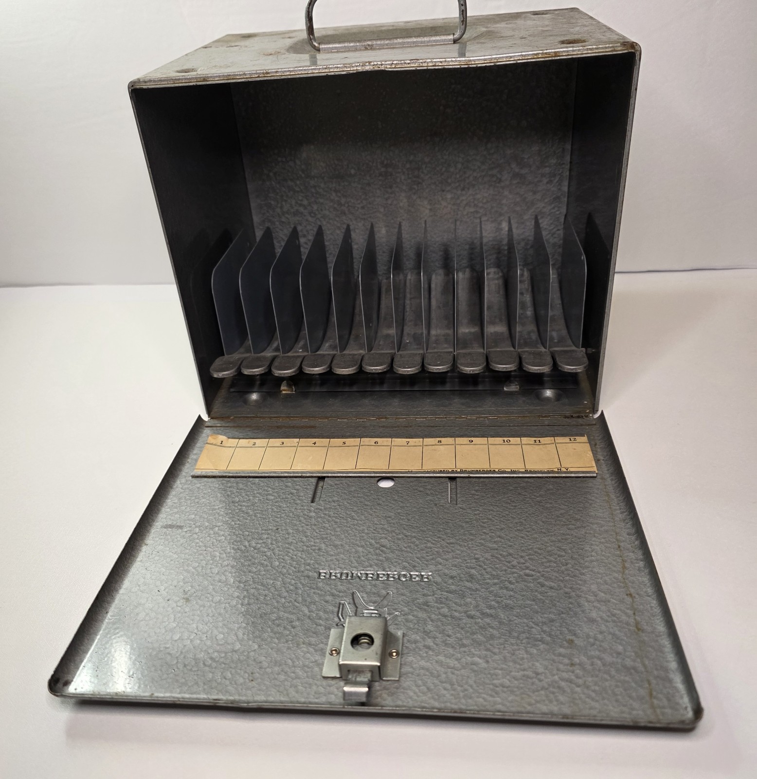 Vintage Film Storage Case Brumberger Metal Box 8mm Holds – 12 Reels.