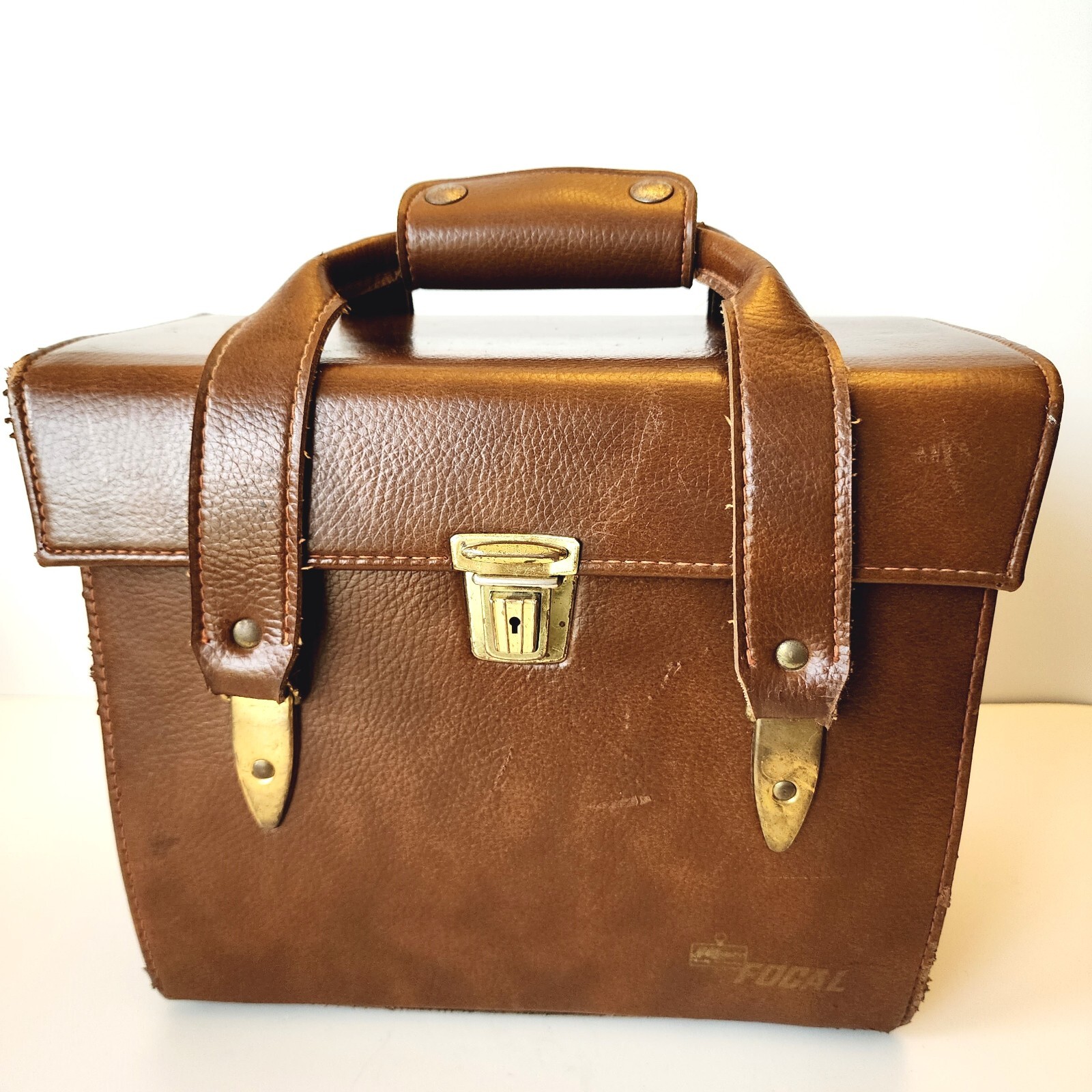Vintage FOCAL Brown Leather Top & Front Opening Camera Case w/ KEY & Protectors!