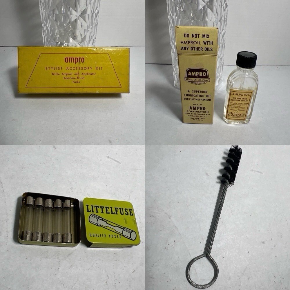 AMPRO Stylist Projector Accessory Kit: 1 Bottle Amproil, 5 Fuses, 1 Brush w/Box