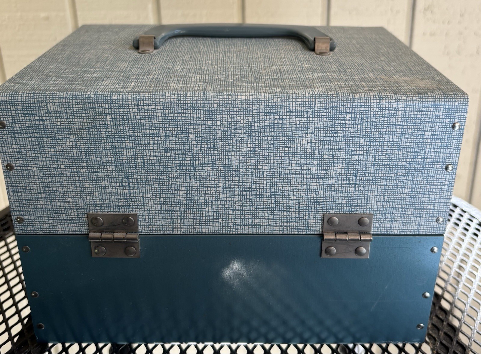Vintage Metal Blue 8mm Movie Reel Chest Box 12 Slot Film Storage Case 9x7x6