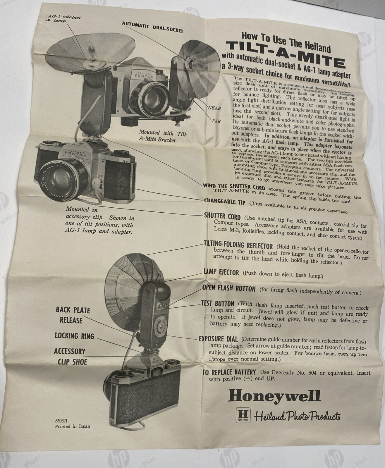 Vintage Honeywell Heiland Tilt-A-Mite Flash Unit w/Case, Instructions & Orig Box