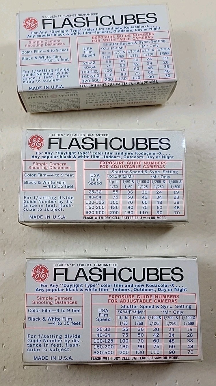 VTG GE Flashcubes 3 Sets Of 3 Cubes New in Original Package 12 Flashes Per Pack