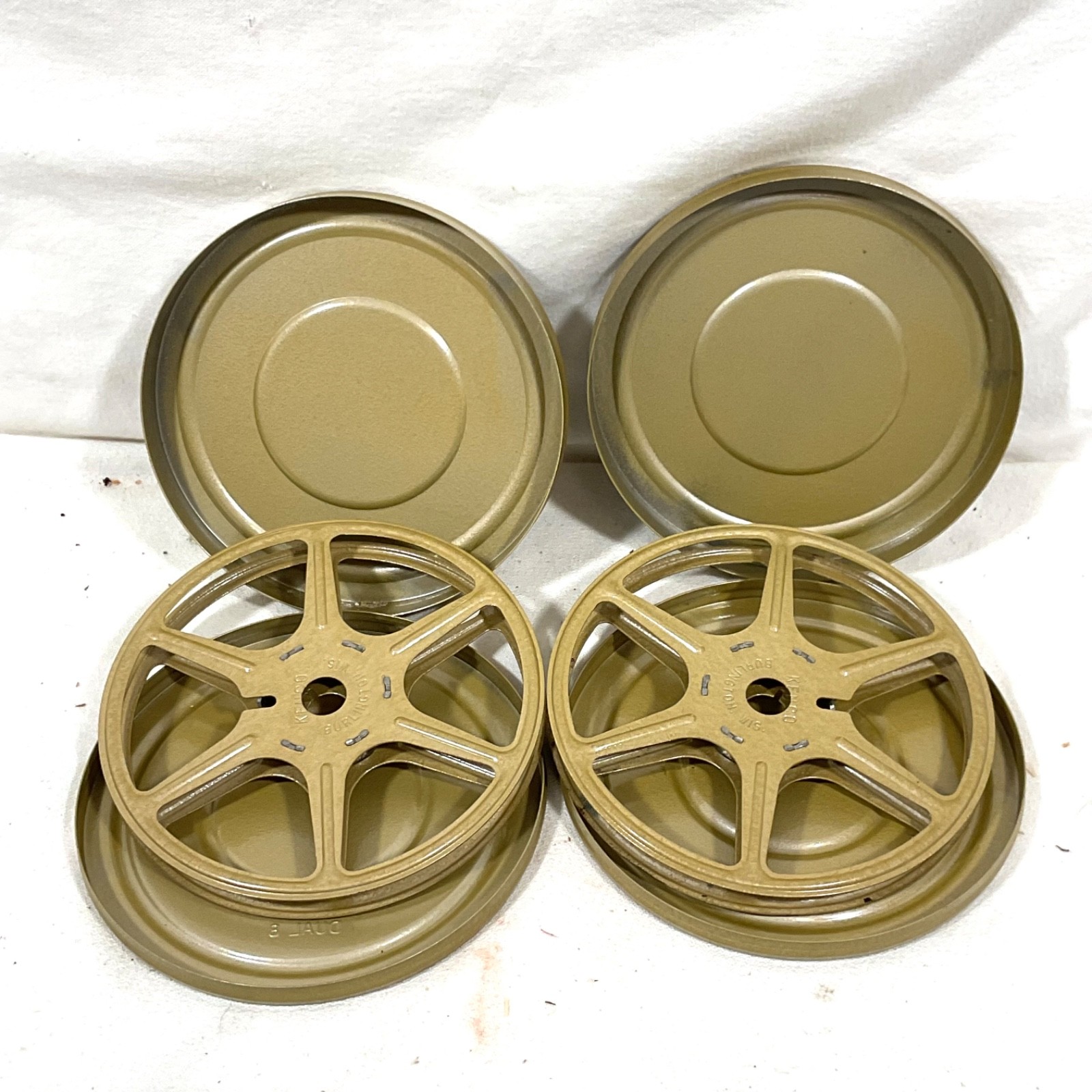2 Metal Regular 8 mm Movie Film Reels & Cans. 5 in. KENCO BRAND, USA