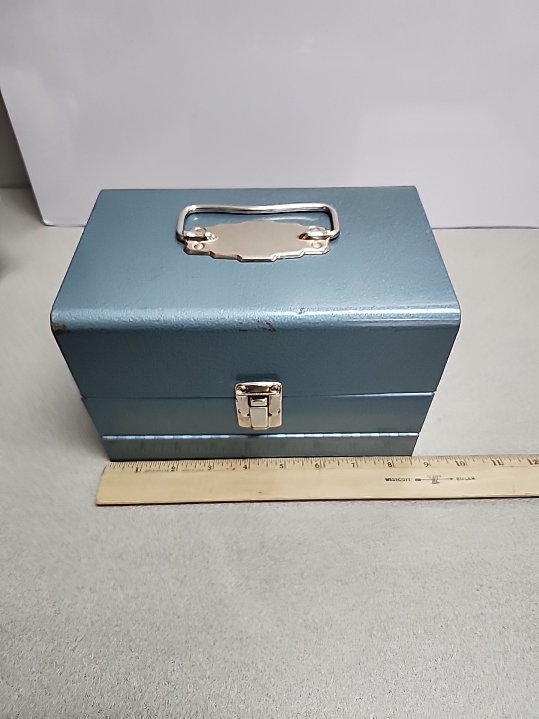 Metal Blue 8mm Movie Reel Chest Box 12 Slot Film Storage Case