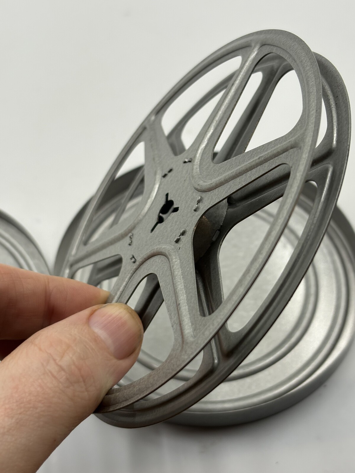 Vintage 5″ 8mm Metal Movie Film Reel & Can Clark’s Dept Store Sticker