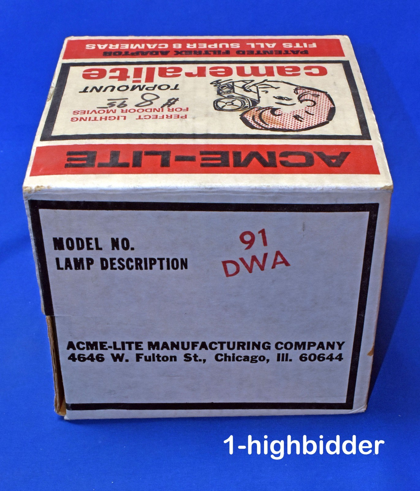 VINTAGE ACME-LITE Topmount Cameralite 91 Movie Camera Light- FITS ALL SUPER 8