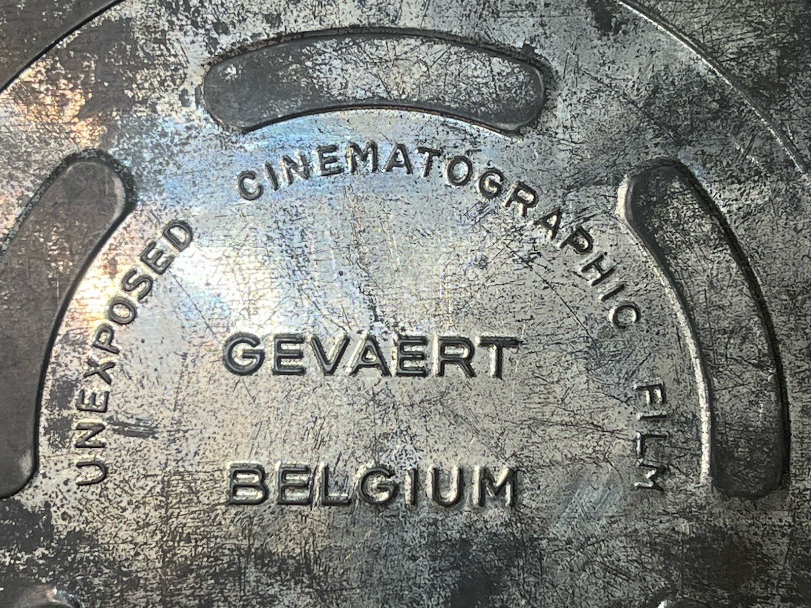 Vintage Film Canister Aluminum Gevaert Belgium 11″ “cinematographic film”. 1940