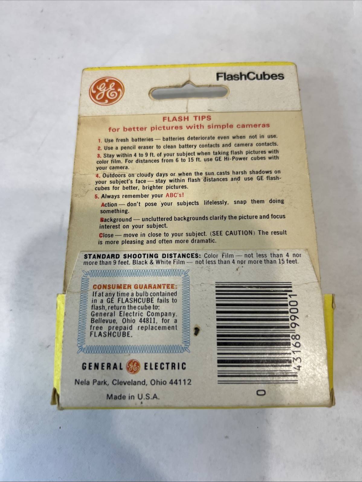 Vintage G.E. FlashCubes 3 Cubes Original Box General Electric Camera Flash USA
