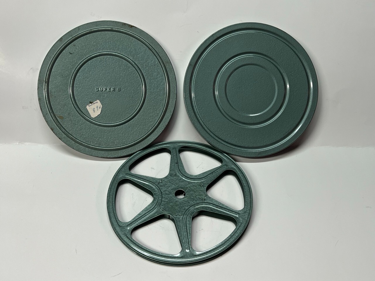 Vintage Metal Green Super 8 Movie Reel & Case Empty Movie Props Decor