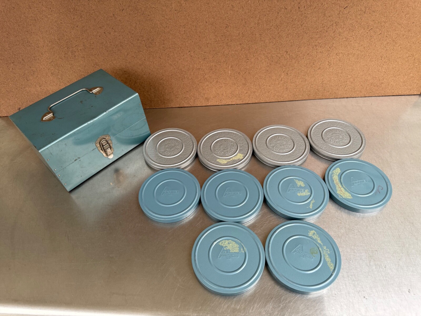 Vintage . Brumberger & Adams Metal Film Can Storage Case Box Containers