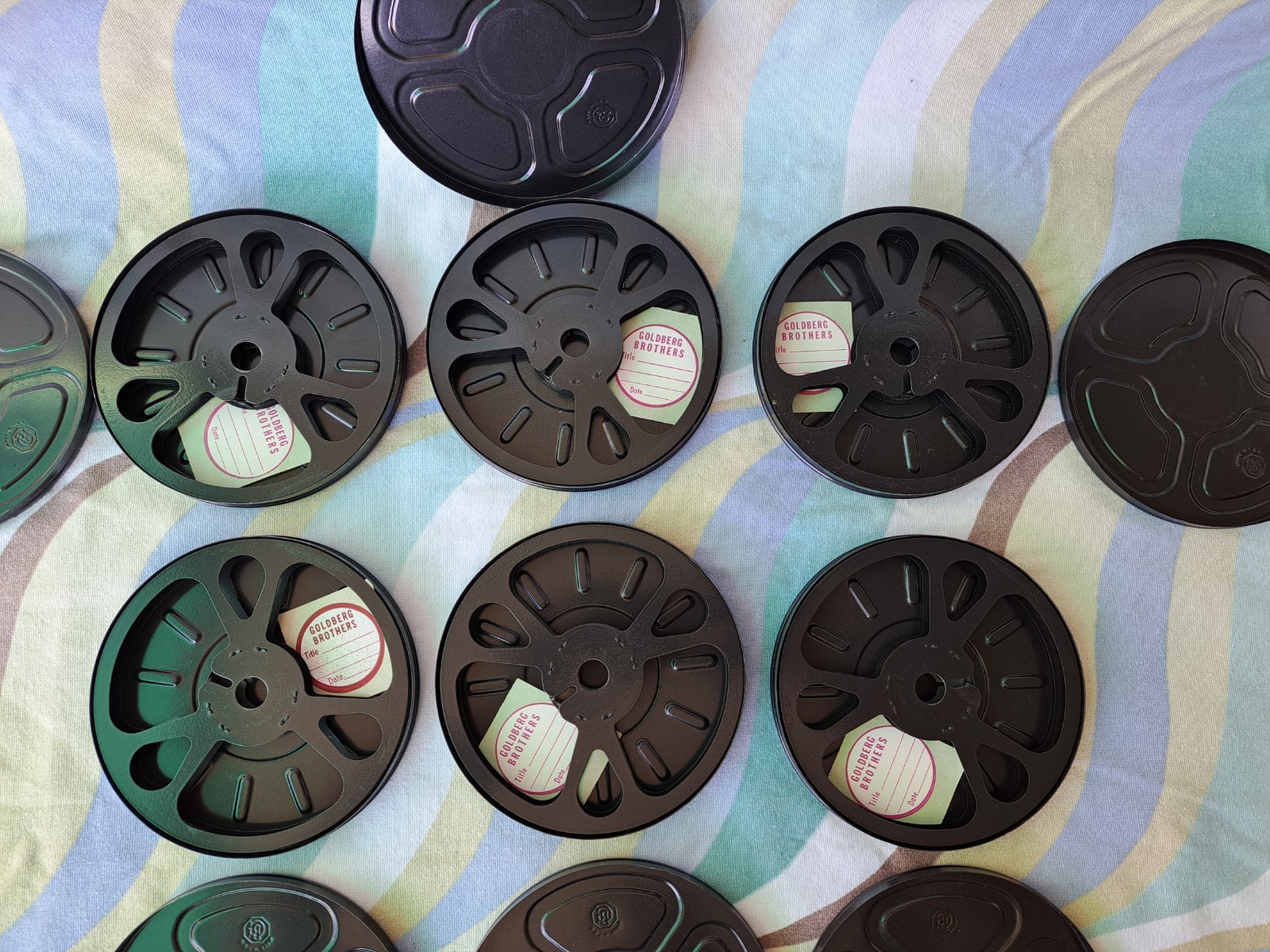 Vintage GOLDBERG BROTHERS 200′ 8mm Film Storage Cans 6 With Box & Stickers BIN30