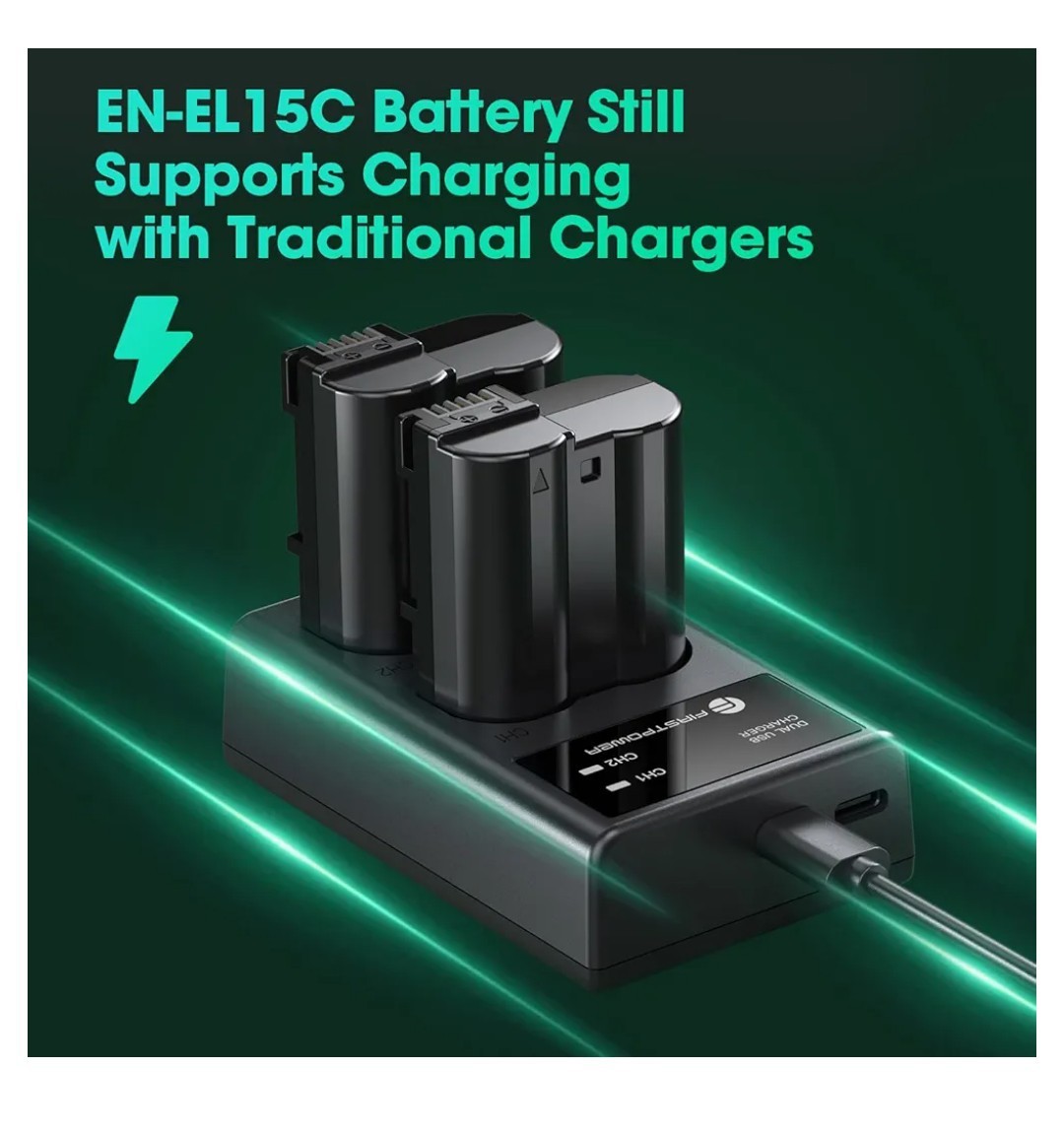 FirstPower EN-EL15C 2400mAh 2-Pack Replacement Battery with USB-C Fast Charging