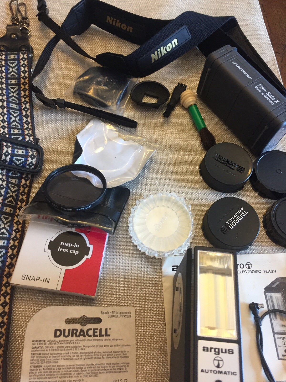 Lot 35mm camera accessories (18) Flash Straps Cap Tissue Brush FilmSafe Filters
