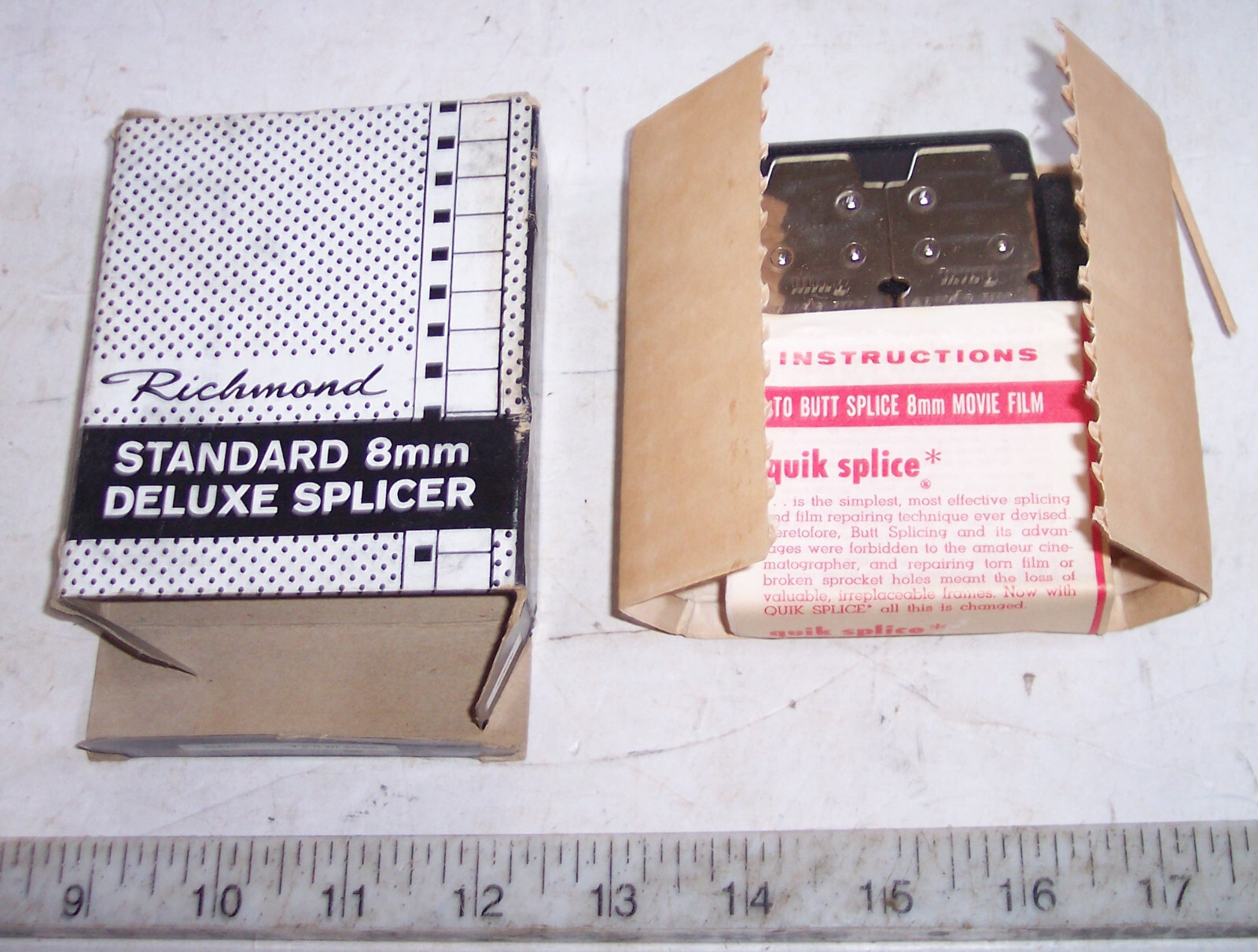 2 Vintage Metal Richardson Standard 8mm Film Splicer w/ Instructions, Unused NOS