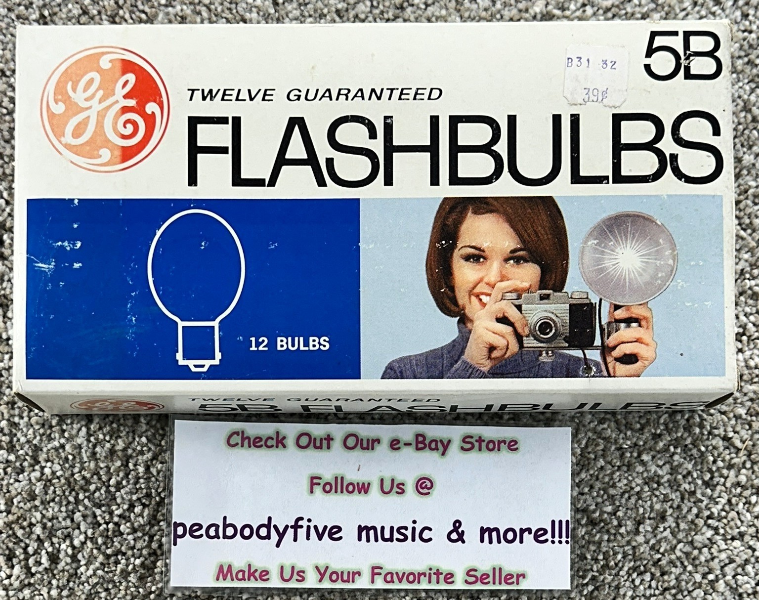 Vintage GE GENERAL ELECTRIC #5B Flashbulbs FULL Box Of 12 (BULBS) New Old Stock