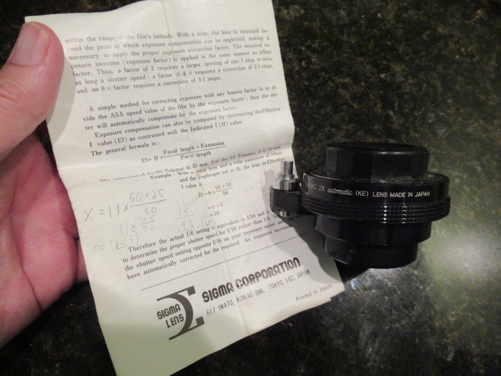 Telemac 2X Automatic KE Teleconverter Lens w Info Sheet