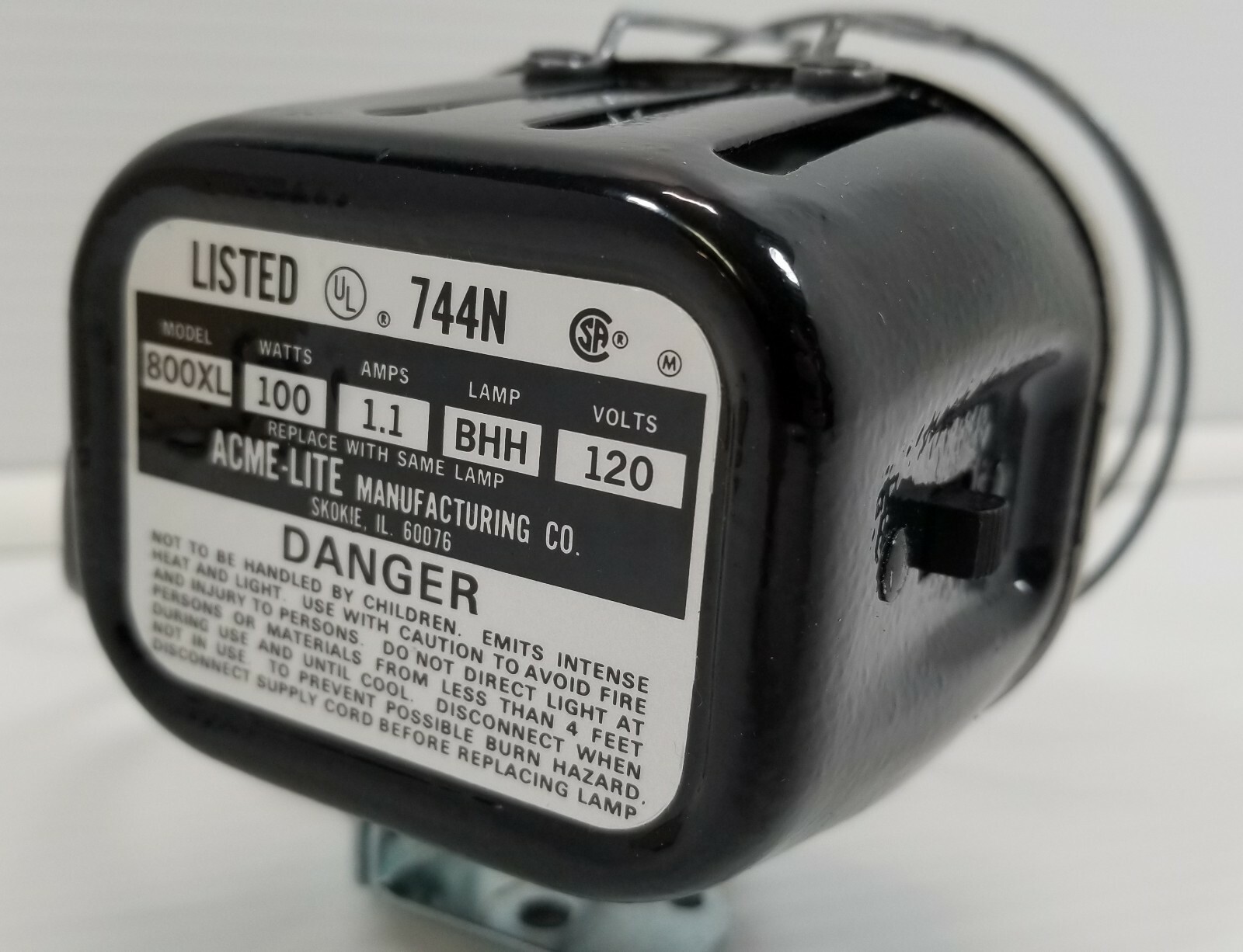 Vintage Acme Lite Model 800 XL–LITE Supplementary Light Movie Camera 100 Watts