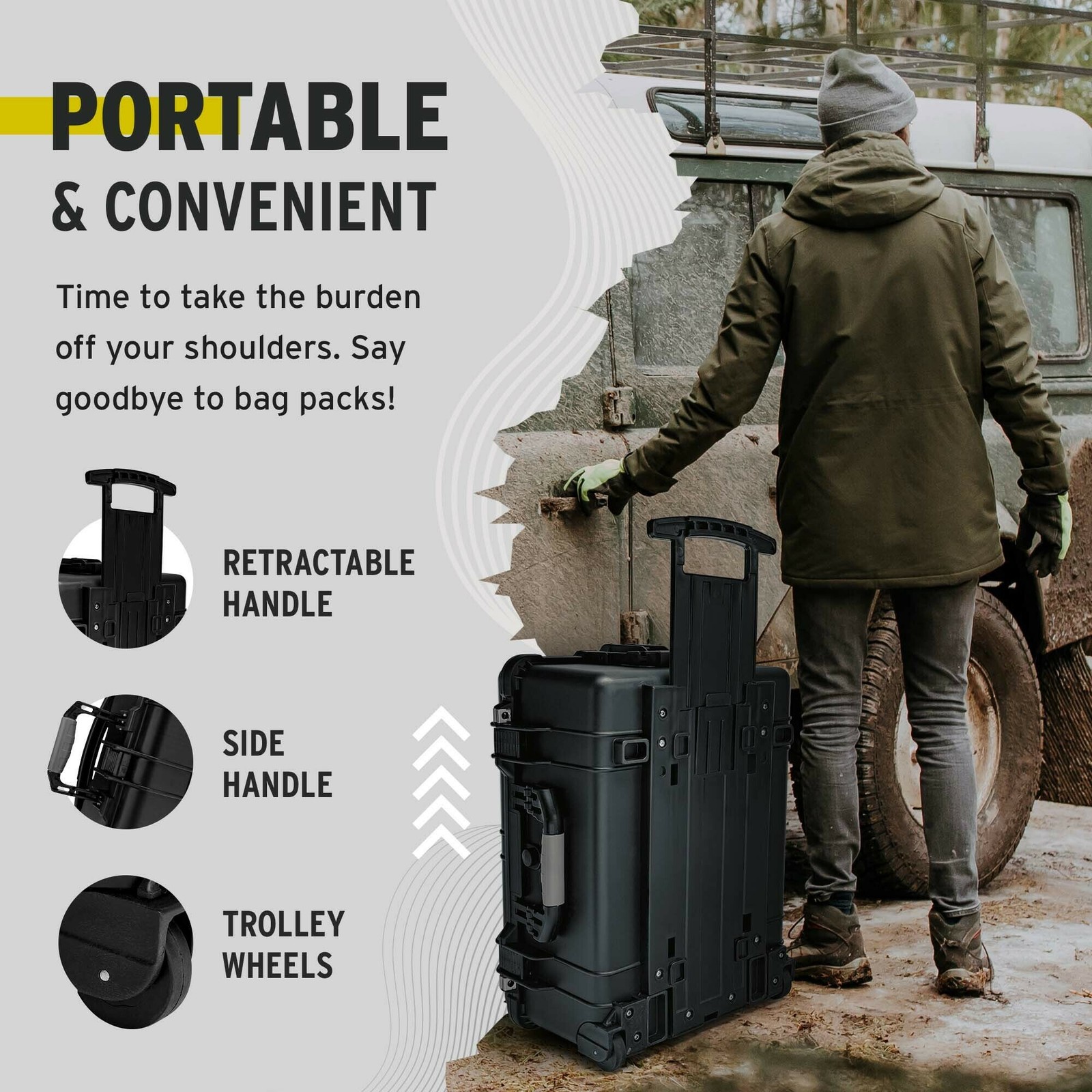 Koah Weatherproof Wheeled Hard Case with Customizable Foam 22 x 14 x 9 In