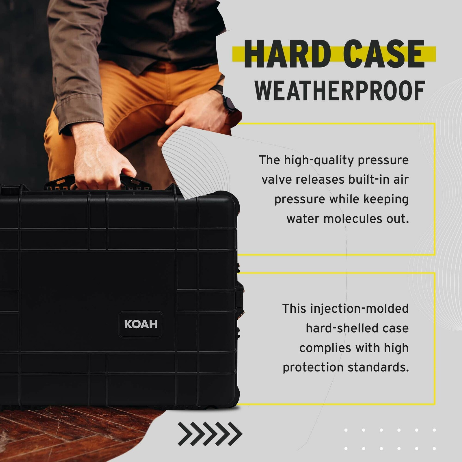 Koah Weatherproof Wheeled Hard Case Customizable Foam 25x20x12 Inch RUGGED