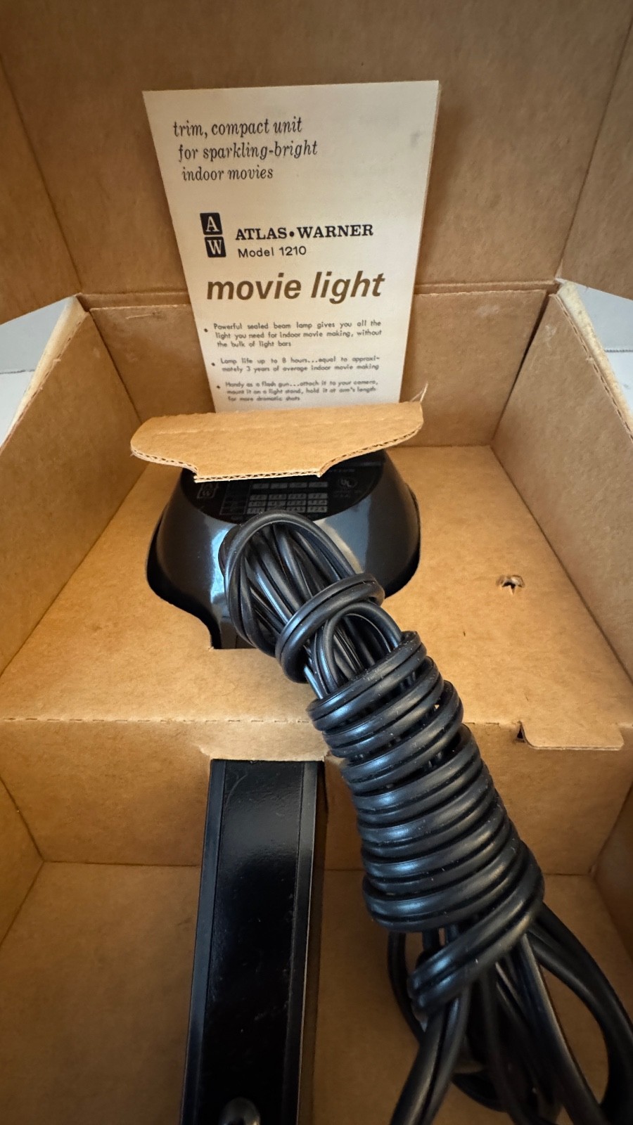 Atlas Warner AW Movie Camera Light Model 1210 NOS NIB Vintage