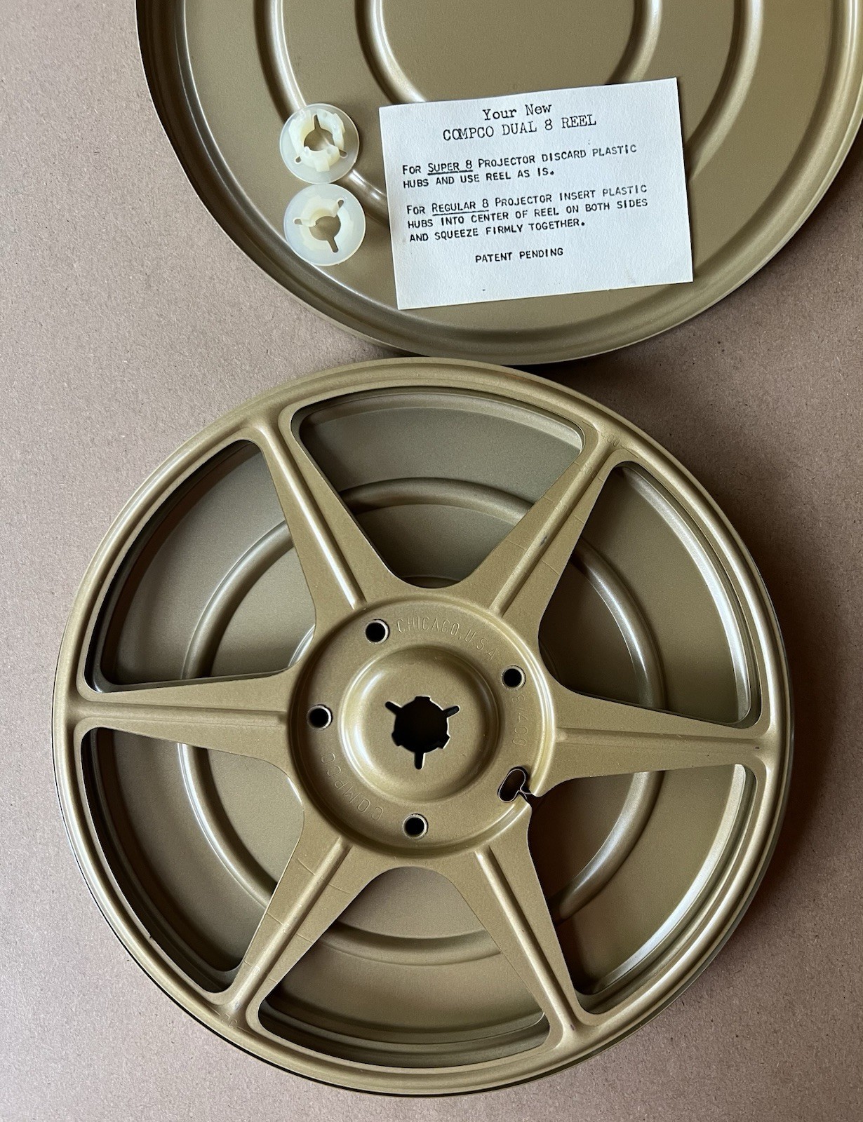 Vintage Compco Dual 8 Film Reel 7” with Insert & Hubs Super 8 / Regular 8